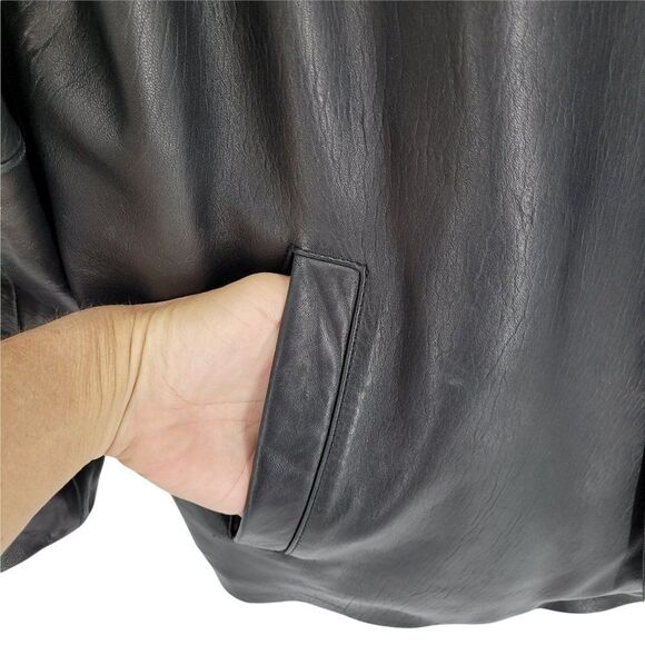 Vintage 90's Baracuta Black Grained Leather Button Down Blazer Jacket Sz S - Picture 8 of 16